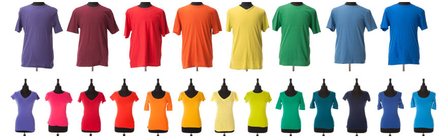 different colored tshirts on mannequins