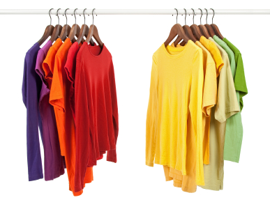colored shirts hanging